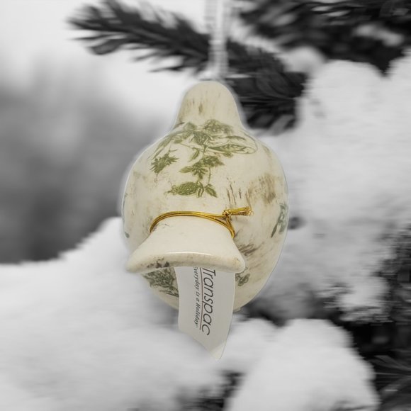 Ceramic Toile Bird Figurine  by Transpac - Cream & Green Floral -  Looking Up - Picture 5 of 7